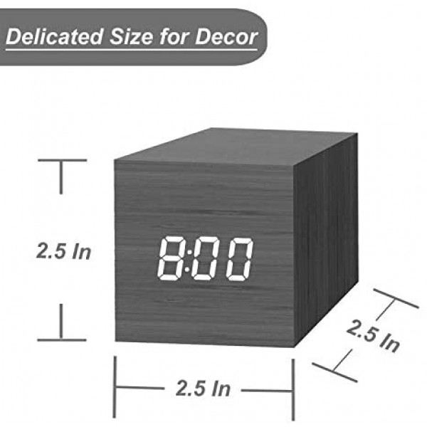 [해외] 디지탈 목재 형태 LED 표시 미시 알람시계 JALL Digital Alarm Clock, with Wooden Electronic LED Time Display, 3 Dual Plus Alarm, 2.5-inch Cubic Small Mini Wood Made Electric Clocks for Bedroom, Bedside, Black