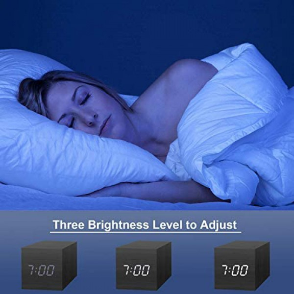 [해외] 디지탈 목재 형태 LED 표시 미시 알람시계 JALL Digital Alarm Clock, with Wooden Electronic LED Time Display, 3 Dual Plus Alarm, 2.5-inch Cubic Small Mini Wood Made Electric Clocks for Bedroom, Bedside, Black