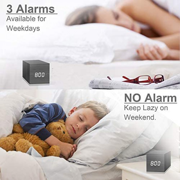 [해외] 디지탈 목재 형태 LED 표시 미시 알람시계 JALL Digital Alarm Clock, with Wooden Electronic LED Time Display, 3 Dual Plus Alarm, 2.5-inch Cubic Small Mini Wood Made Electric Clocks for Bedroom, Bedside, Black