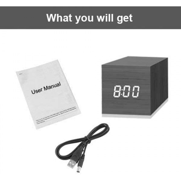 [해외] 디지탈 목재 형태 LED 표시 미시 알람시계 JALL Digital Alarm Clock, with Wooden Electronic LED Time Display, 3 Dual Plus Alarm, 2.5-inch Cubic Small Mini Wood Made Electric Clocks for Bedroom, Bedside, Black