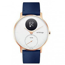 [해외] 위드닝(Withings) 스틸 하이브리드 스마트워치(시계) Steel HR Hybrid Smartwatch - Activity, Sleep, Fitness and Heart Rate Tracker with Connected GPS (Style Name : Rose Gold / Color : White, Blue Leather - 36mm)