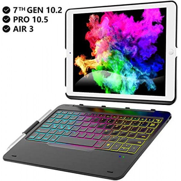[해외] Earto 아이패드 7세대(10.5인치) 분리형 무선 백라이트 키보드케이스(Black) iPad 10.2 Case with Keyboard for iPad 7th Gen 2019 - iPad Air 10.5 2019 - iPad Pro 10.5 2017-343 DIY Backlits/7 Colors Backlit - Detachable Wireless Magnetic Keyboard - Smart Auto Sleep/Wake