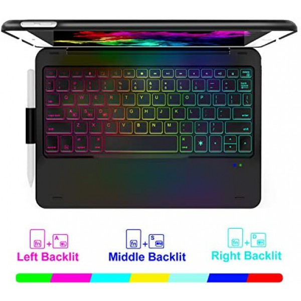 [해외] Earto 아이패드 7세대(10.5인치) 분리형 무선 백라이트 키보드케이스(Black) iPad 10.2 Case with Keyboard for iPad 7th Gen 2019 - iPad Air 10.5 2019 - iPad Pro 10.5 2017-343 DIY Backlits/7 Colors Backlit - Detachable Wireless Magnetic Keyboard - Smart Auto Sleep/Wake
