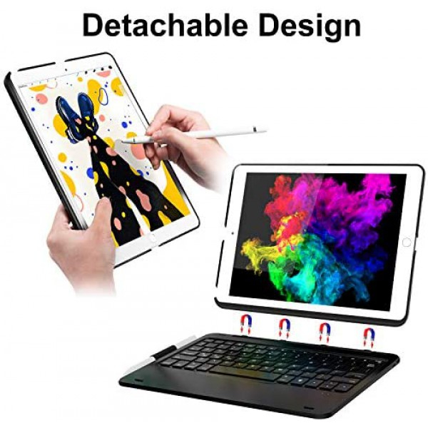 [해외] Earto 아이패드 7세대(10.5인치) 분리형 무선 백라이트 키보드케이스(Black) iPad 10.2 Case with Keyboard for iPad 7th Gen 2019 - iPad Air 10.5 2019 - iPad Pro 10.5 2017-343 DIY Backlits/7 Colors Backlit - Detachable Wireless Magnetic Keyboard - Smart Auto Sleep/Wake