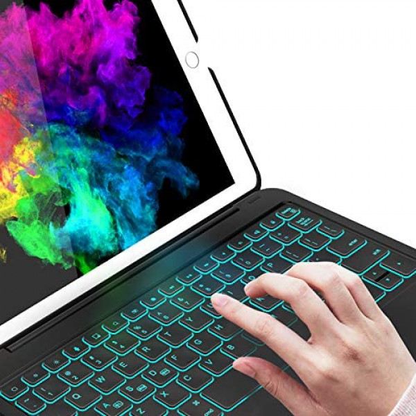 [해외] Earto 아이패드 7세대(10.5인치) 분리형 무선 백라이트 키보드케이스(Black) iPad 10.2 Case with Keyboard for iPad 7th Gen 2019 - iPad Air 10.5 2019 - iPad Pro 10.5 2017-343 DIY Backlits/7 Colors Backlit - Detachable Wireless Magnetic Keyboard - Smart Auto Sleep/Wake
