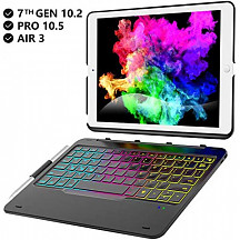 [해외] Earto 아이패드 7세대(10.5인치) 분리형 무선 백라이트 키보드케이스(Black) iPad 10.2 Case with Keyboard for iPad 7th Gen 2019 - iPad Air 10.5 2019 - iPad Pro 10.5 2017-343 DIY Backlits/7 Colors Backlit - Detachable Wireless Magnetic Keyboard - Smart Auto Sleep/Wake