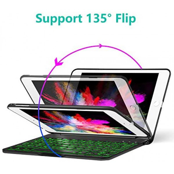 [해외] Earto 아이패드 미니 5세대/4세대  백라이트 스마트 폴리오 키보드케이스(Black)iPad Mini 5 / Mini 4 Keyboard - 135 Degree Flip 7 Color Backlit Aluminum Shell Smart Folio Keyboard Case with Auto Sleep/Wake for iPad Mini 5th Gen 2019 / iPad Mini 4 2015, Black
