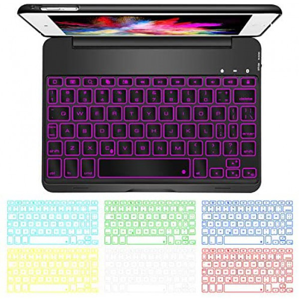 [해외] Earto 아이패드 미니 5세대/4세대  백라이트 스마트 폴리오 키보드케이스(Black)iPad Mini 5 / Mini 4 Keyboard - 135 Degree Flip 7 Color Backlit Aluminum Shell Smart Folio Keyboard Case with Auto Sleep/Wake for iPad Mini 5th Gen 2019 / iPad Mini 4 2015, Black