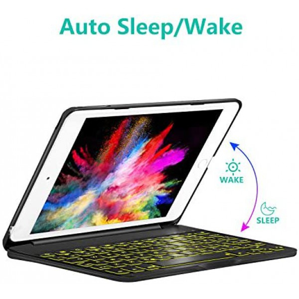 [해외] Earto 아이패드 미니 5세대/4세대  백라이트 스마트 폴리오 키보드케이스(Black)iPad Mini 5 / Mini 4 Keyboard - 135 Degree Flip 7 Color Backlit Aluminum Shell Smart Folio Keyboard Case with Auto Sleep/Wake for iPad Mini 5th Gen 2019 / iPad Mini 4 2015, Black