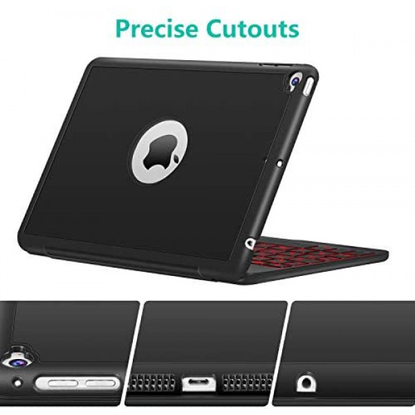 [해외] Earto 아이패드 미니 5세대/4세대  백라이트 스마트 폴리오 키보드케이스(Black)iPad Mini 5 / Mini 4 Keyboard - 135 Degree Flip 7 Color Backlit Aluminum Shell Smart Folio Keyboard Case with Auto Sleep/Wake for iPad Mini 5th Gen 2019 / iPad Mini 4 2015, Black