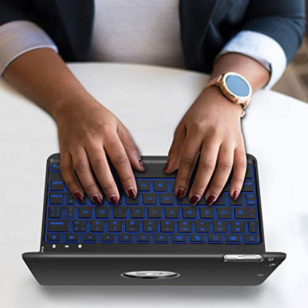 [해외] Earto 아이패드 미니 5세대/4세대  백라이트 스마트 폴리오 키보드케이스(Black)iPad Mini 5 / Mini 4 Keyboard - 135 Degree Flip 7 Color Backlit Aluminum Shell Smart Folio Keyboard Case with Auto Sleep/Wake for iPad Mini 5th Gen 2019 / iPad Mini 4 2015, Black