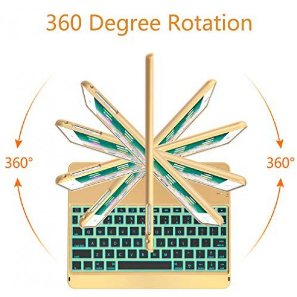 [해외] Earto 아이패드 9.7인치 무선 백라이트 스마트 키보드케이스 iPad Keyboard Case 9.7 for iPad 2018 (6th Gen) - 2017 (5th Gen) - iPad Pro 9.7 - iPad Air 2 & 1, 7 Color Backlit Keyboard Case/360 Rotate Wireless/BT Keyboard Case with Auto Sleep/Wake (Purple)