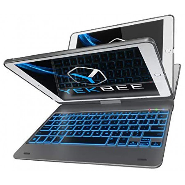 [해외] YEKBEE 아이패드 9.7인치(5세대,6세대,에어2, 에어1) 무선 백라이트 키보드케이스 iPad Keyboard Case for iPad 2018 (6th Gen) - iPad 2017 (5th Gen) - iPad Pro 9.7 - iPad Air 2 & 1 - Thin & Light - 360 Rotatable - Wireless/BT - Backlit 10 Color - iPad Case with Keyboard