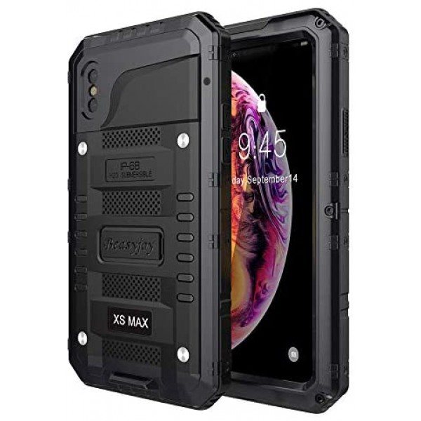 [해외] Beasyjoy 아이폰 Xs Max 휴대폰 케이스  방수 및 화면보호 케이스 포함 iPhone Xs Max Case Waterproof Metal Heavy Duty Strong Durable Cover Built-in Screen Full Body Protective Shockproof Tough Rugged Hybrid Military Grade Defender for Outdoor-Black
