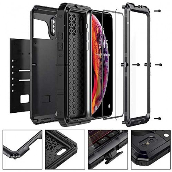 [해외] Beasyjoy 아이폰 Xs Max 휴대폰 케이스  방수 및 화면보호 케이스 포함 iPhone Xs Max Case Waterproof Metal Heavy Duty Strong Durable Cover Built-in Screen Full Body Protective Shockproof Tough Rugged Hybrid Military Grade Defender for Outdoor-Black