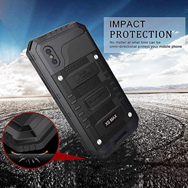 [해외] Beasyjoy 아이폰 Xs Max 휴대폰 케이스  방수 및 화면보호 케이스 포함 iPhone Xs Max Case Waterproof Metal Heavy Duty Strong Durable Cover Built-in Screen Full Body Protective Shockproof Tough Rugged Hybrid Military Grade Defender for Outdoor-Black