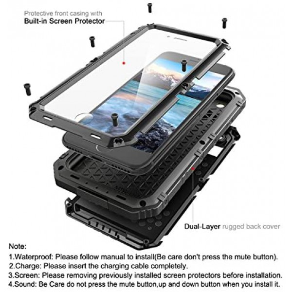 [해외] Beasyjoy 아이폰 6/6s 휴대폰 메탈 케이스 방수 및 화면보호 커버 포함 Metal Case Heavy Duty Waterproof Case Screen Full Body Military Grade Rugged Cover Drop Proof Shockproof Defender