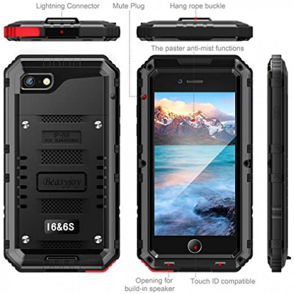 [해외] Beasyjoy 아이폰 6/6s 휴대폰 메탈 케이스 방수 및 화면보호 커버 포함 Metal Case Heavy Duty Waterproof Case Screen Full Body Military Grade Rugged Cover Drop Proof Shockproof Defender