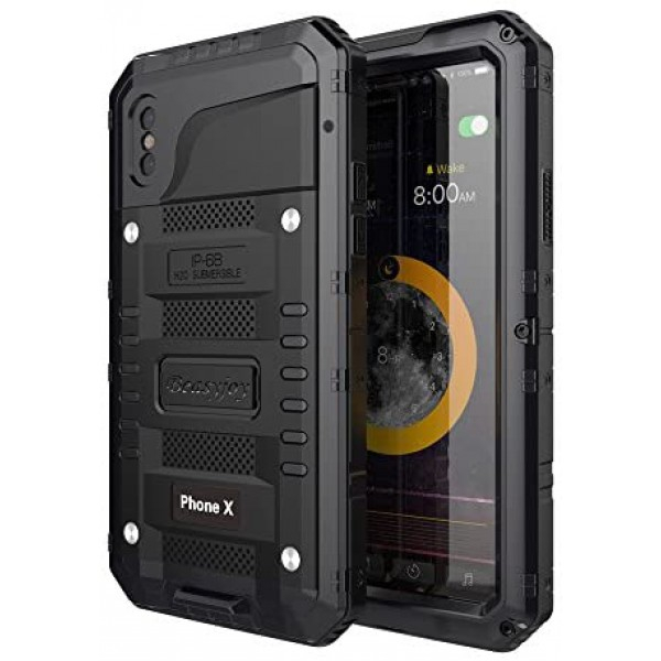 [해외] Beasyjoy 아이폰 X / 10 메탈 휴대폰 케이스 방수 및 화면보호 커버 포함 iPhone X Case iPhone 10 Metal Case Heavy Duty Cover with Screen Full Body Protection Shockproof Dustproof Drop Proof Rugged Durable Military Grade Defender