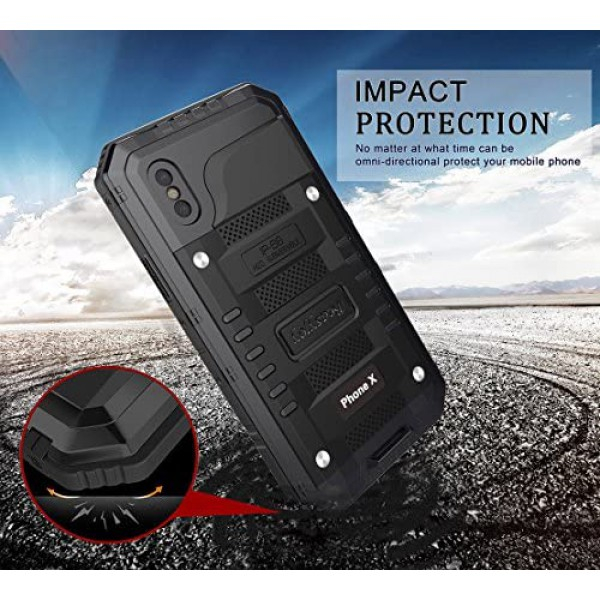 [해외] Beasyjoy 아이폰 X / 10 메탈 휴대폰 케이스 방수 및 화면보호 커버 포함 iPhone X Case iPhone 10 Metal Case Heavy Duty Cover with Screen Full Body Protection Shockproof Dustproof Drop Proof Rugged Durable Military Grade Defender