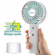 [해외] OPOLAR 휴대용 미니 핸디형 3단 선풍기, 고속충전방식(220V사용 가능) USB충전방식 지원 Battery Operated Handheld Personal Fan with Base, 10W Quick Charge Small Portable Fan with 5000mAh Battery, 5-18H Work Time, Strong Airflow,3 Speed Quiet Fan for Tropical Countries Travel