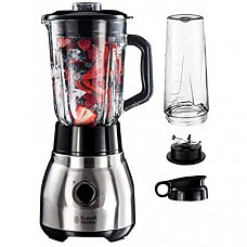 [해외] Russell Hobbs 2-in-1 믹서 블랜더(1.5L/독일내수용/220V사용가능) Standmixer Glas Steel 2-in-1, inkl. To-Go-Becher & Deckel, 1.5l Glasbehälter, Mixer 0.8 PS-Motor, Impuls-/Ice-Crush Funktion, mini Smoothie-Maker