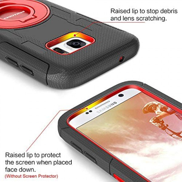 [해외] BENTOBEN 삼성갤럭시 S7 Case, 4in1 Hybrid Shockproof Heavy Duty Rugged Full Body Protective Cover Built-in Rotating Kickstand Swivel Belt Clip Holster Case for Samsung Galaxy S7- Black/Red