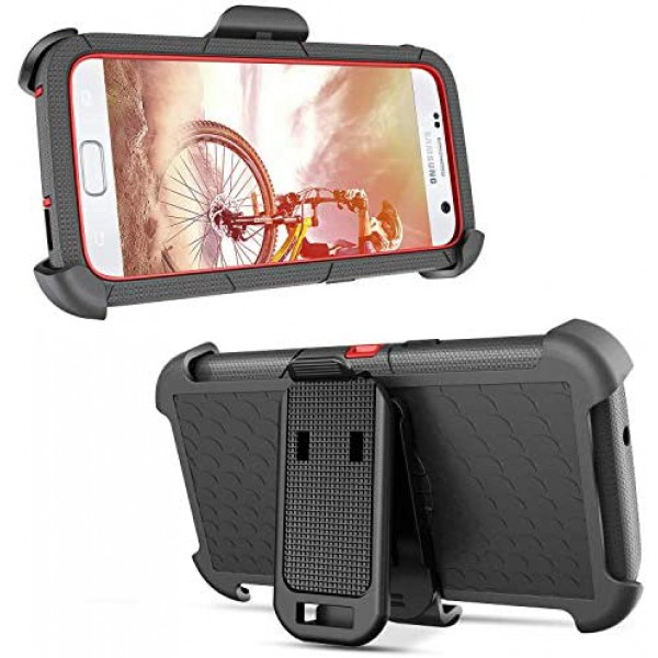 [해외] BENTOBEN 삼성갤럭시 S7 Case, 4in1 Hybrid Shockproof Heavy Duty Rugged Full Body Protective Cover Built-in Rotating Kickstand Swivel Belt Clip Holster Case for Samsung Galaxy S7- Black/Red