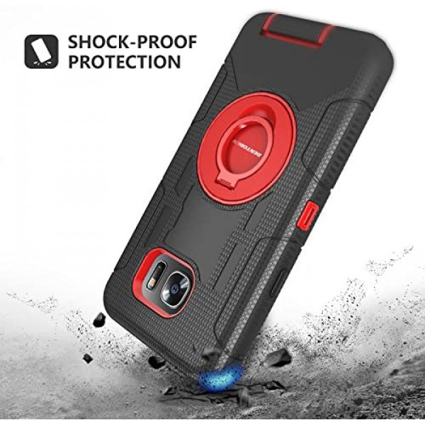 [해외] BENTOBEN 삼성갤럭시 S7 Case, 4in1 Hybrid Shockproof Heavy Duty Rugged Full Body Protective Cover Built-in Rotating Kickstand Swivel Belt Clip Holster Case for Samsung Galaxy S7- Black/Red
