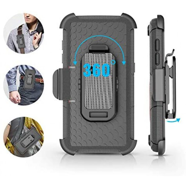 [해외] BENTOBEN 삼성갤럭시 S7 Case, 4in1 Hybrid Shockproof Heavy Duty Rugged Full Body Protective Cover Built-in Rotating Kickstand Swivel Belt Clip Holster Case for Samsung Galaxy S7- Black/Red