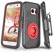 [해외] BENTOBEN 삼성갤럭시 S7 Case, 4in1 Hybrid Shockproof Heavy Duty Rugged Full Body Protective Cover Built-in Rotating Kickstand Swivel Belt Clip Holster Case for Samsung Galaxy S7- Black/Red