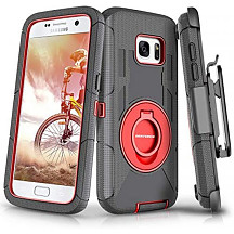 [해외] BENTOBEN 삼성갤럭시 S7 Case, 4in1 Hybrid Shockproof Heavy Duty Rugged Full Body Protective Cover Built-in Rotating Kickstand Swivel Belt Clip Holster Case for Samsung Galaxy S7- Black/Red