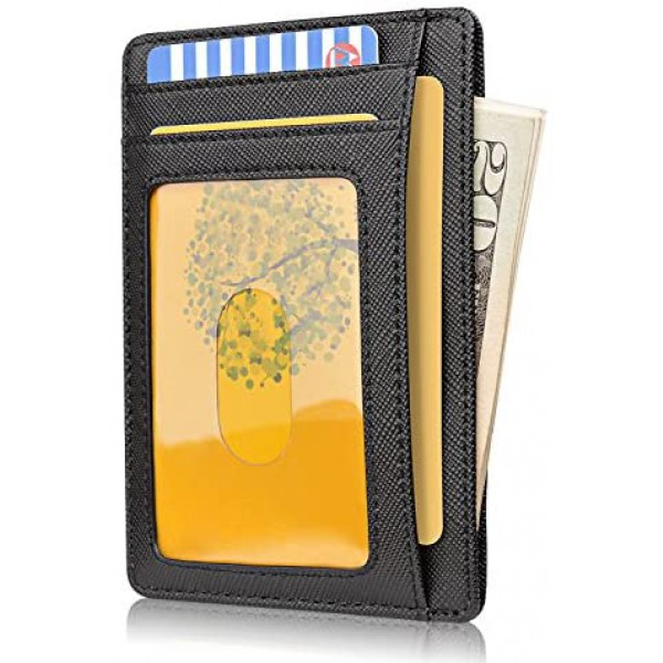 [해외] Buffway 슬립 미니 RFID 포켓 가죽 지갑 Slim Minimalist Front Pocket RFID Blocking Leather Wallets for Men Women - Cross Black
