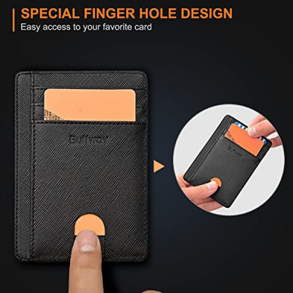 [해외] Buffway 슬립 미니 RFID 포켓 가죽 지갑 Slim Minimalist Front Pocket RFID Blocking Leather Wallets for Men Women - Cross Black