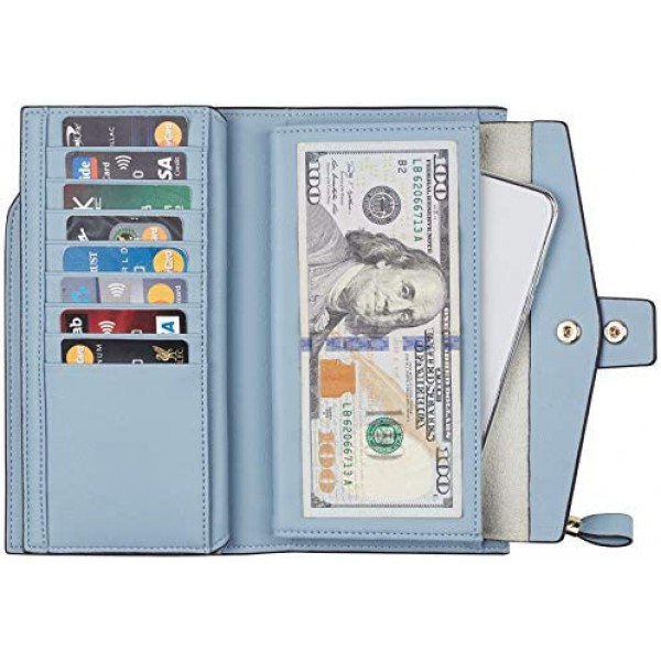 [해외] Travelambo 여성 RFID 멀티 카드 여권 핸드폰 지갑 Womens RFID Blocking Large Capacity Luxury Waxed Genuine Leather Clutch Wallet Multi Card Organizer
