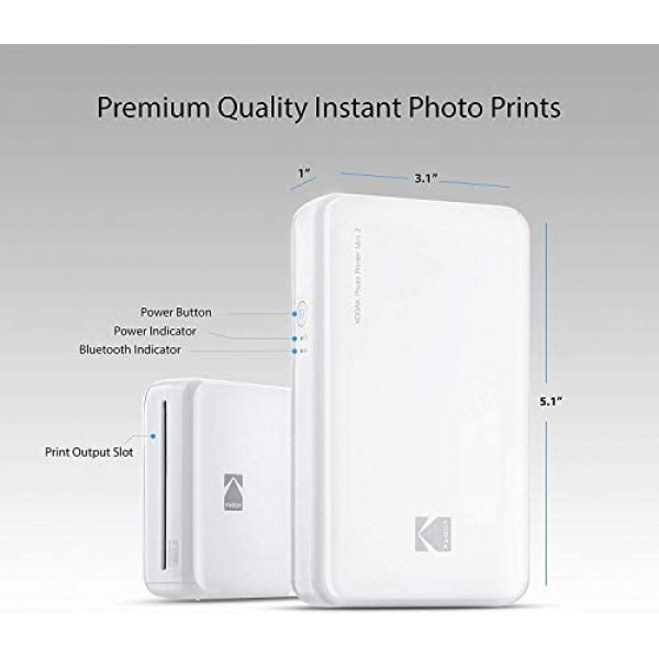 [해외] Kodak 코닥 미니2 무선 연결(NFC방식) 휴대용 포토 프린터(인화지 30장 포함)  Mini 2 Wireless Portable Mobile Instant Photo Printer, Print Social Media Photos, Premium Quality Full Color Prints – Compatible w/iOS & Android Devices