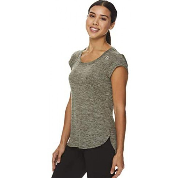 [해외] Reebok 리복 여성 운동용 티셔츠 Womens Legend Running & Gym T-Shirt - Performance Short Sleeve Workout Clothes for Women(Black Lichen Heather Legend)