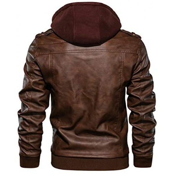[해외] JYG 남성 모터사이클/바이크 가죽 잠바(후드티 분리 가능)Mens Faux Leather Motorcycle Jacket with Removable Hood