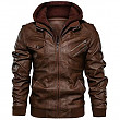 [해외] JYG 남성 모터사이클/바이크 가죽 잠바(후드티 분리 가능)Mens Faux Leather Motorcycle Jacket with Removable Hood