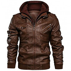 [해외] JYG 남성 모터사이클/바이크 가죽 잠바(후드티 분리 가능)Mens Faux Leather Motorcycle Jacket with Removable Hood