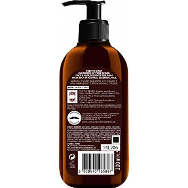 [해외] 로레알 파리 남성 바버클럽 3-in-1 수염, 헤어 & 얼굴 워시(200 ml/영국직배송) LOreal Paris Men Expert, Beard Shampoo, Barber Club 3-in-1 Beard, Hair & Face Wash, 200 ml