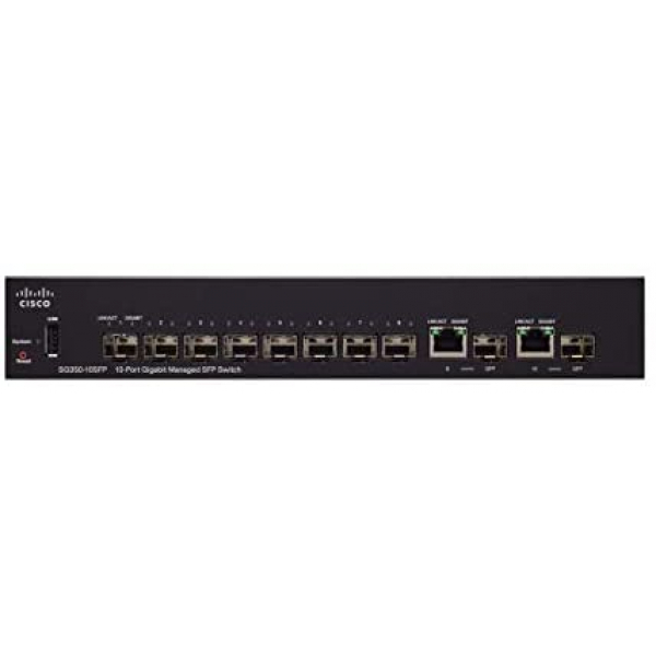[해외] 시스코 인터넷 포트 스위치 Cisco SG350-10SFP Managed with 10 ports of Gigabit Ethernet (GbE) Ports with 8 SFP slots plus 2 Gigabit Ethernet SFP Combo, Limited Lifetime Protection (SG350-10SFP-K9-NA)