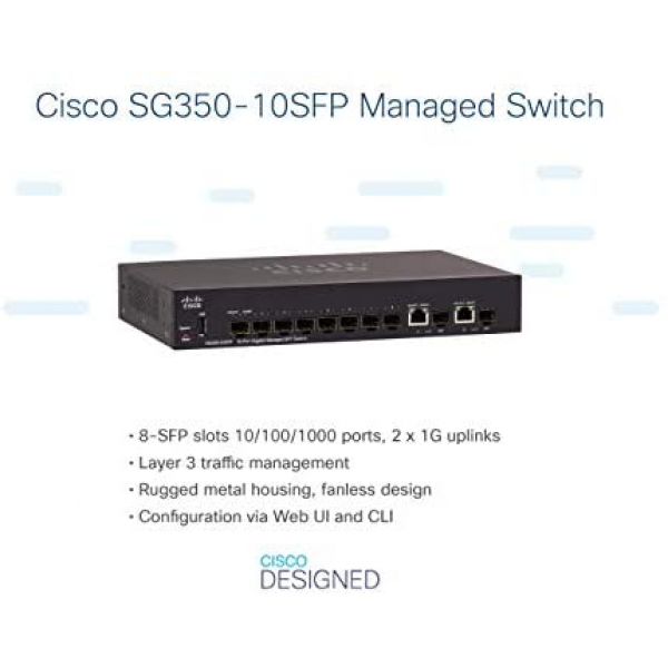[해외] 시스코 인터넷 포트 스위치 Cisco SG350-10SFP Managed with 10 ports of Gigabit Ethernet (GbE) Ports with 8 SFP slots plus 2 Gigabit Ethernet SFP Combo, Limited Lifetime Protection (SG350-10SFP-K9-NA)