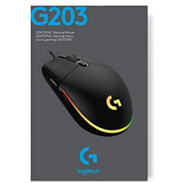 [해외] 로지텍 유선 게임용 마우스(모델명 : G203 2nd Gen./영국직배송) Logitech G203 Lightsync Gaming Mouse with Customizable RGB Lighting, 6 Programmable Buttons, Gaming Grade Sensor, 8 k dpi Tracking, Light Weight